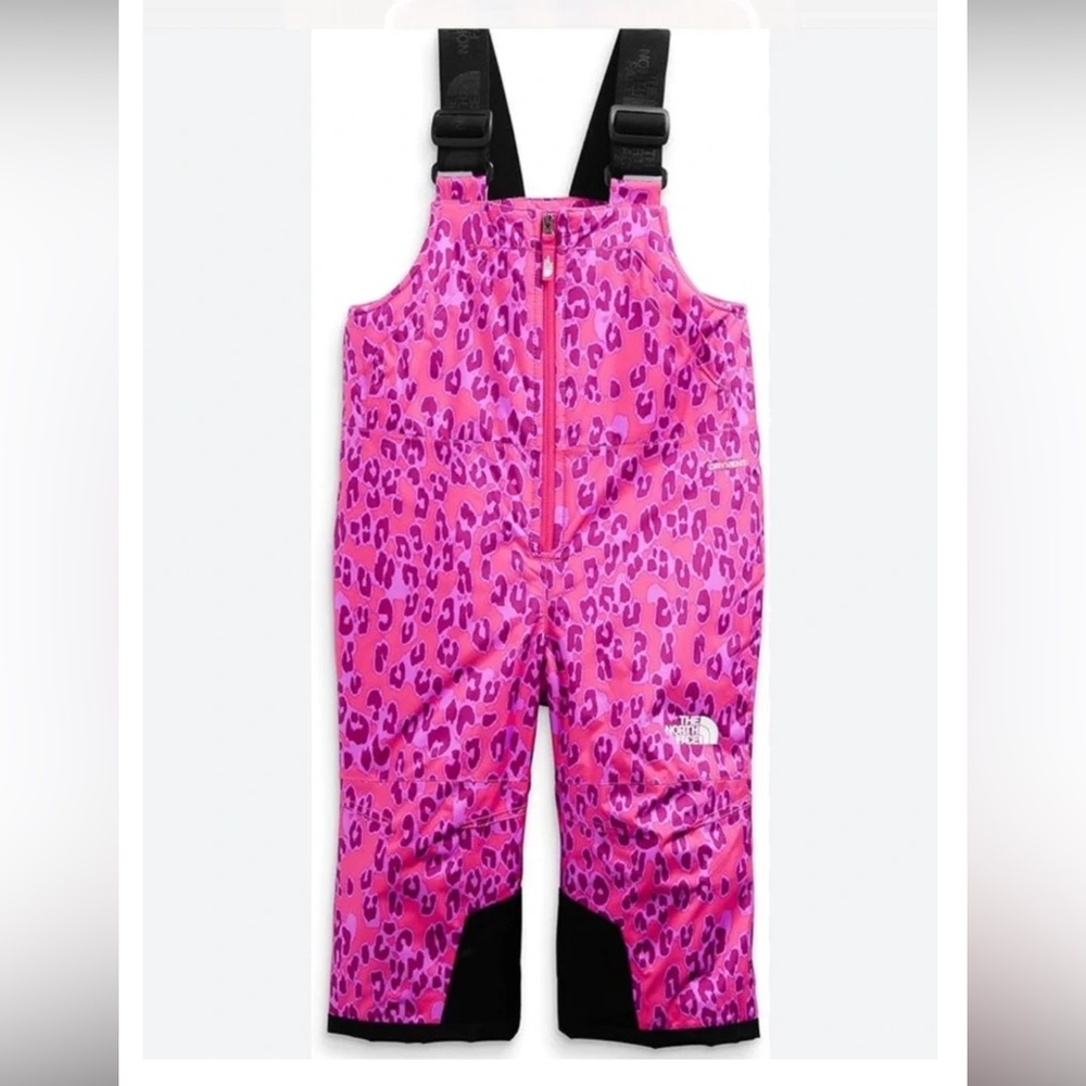 The North Face Pink Leopard-Print Ski snow Bibs 4T 4